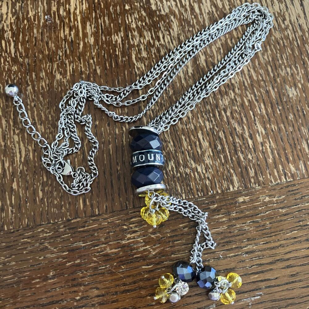 Mountaineers Necklace West Virginia Or Appy State Silver Tone Glass Blue Gold